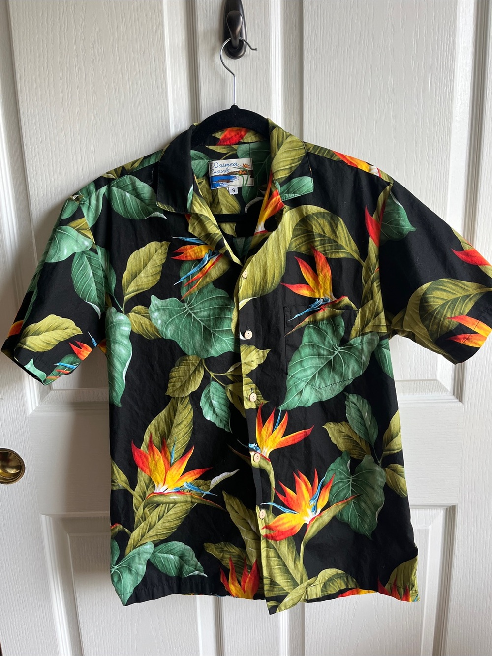 Waimea Casuals Airbrush Bird of Paradise Hawaiian Aloha Shirt Made in Hawai